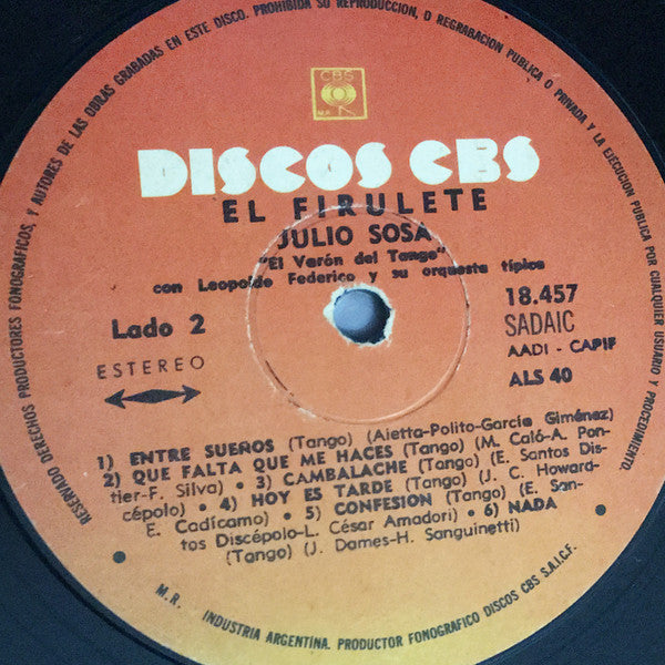 Julio Sosa, Leopoldo Federico Y Su Orquesta Típica - El Firulete - LP
