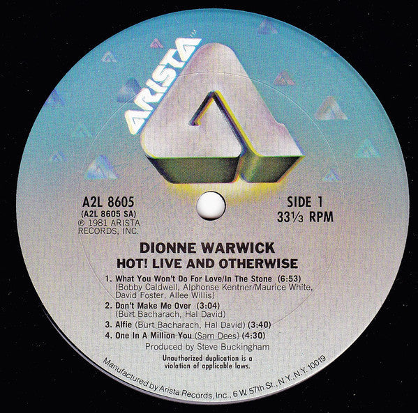 Dionne Warwick - Hot ! Live And Otherwise - LP