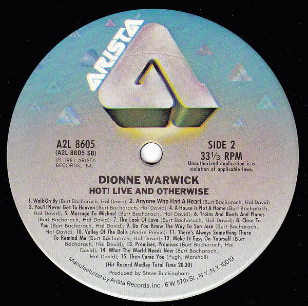 Dionne Warwick - Hot ! Live And Otherwise - LP