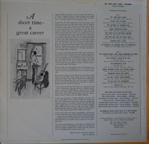 Jimmie Rodgers - My Time Ain't Long - LP