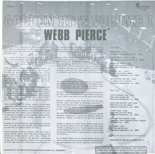 Webb Pierce - Golden Hits Volume 1 - LP