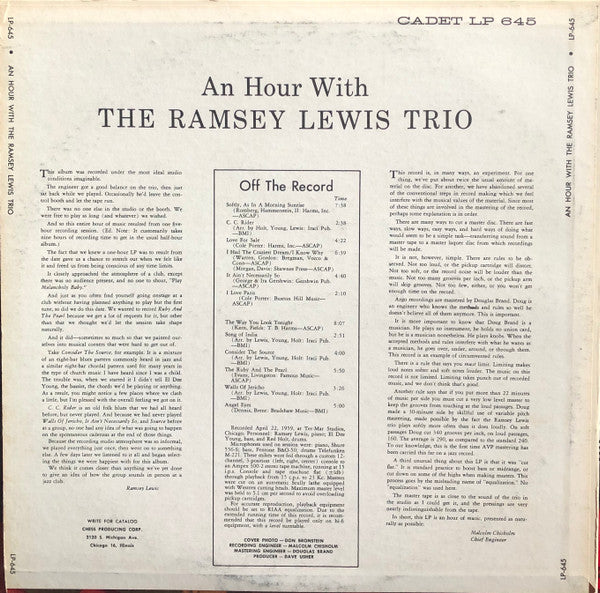 The Ramsey Lewis Trio - An Hour With The Ramsey Lewis Trio - LP