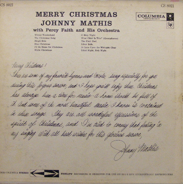 Johnny Mathis With Percy Faith And His Orchestra* - Merry Christmas - LP