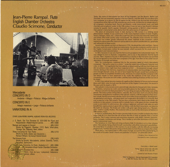 Jean-Pierre Rampal, English Chamber Orchestra, Claudio Scimone, Saverio Mercadante* - Mercadante: Two Concertos, Variations in A - LP
