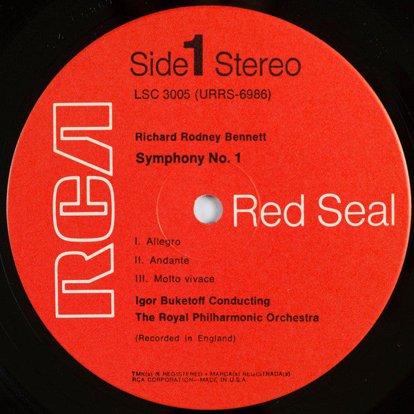 Richard Rodney Bennett / Arnold Bax / Lennox Berkeley - Igor Buketoff Conducting The Royal Philharmonic Orchestra - Symphony No. 1 / Overture To A Picaresque Comedy / Divertimento - LP