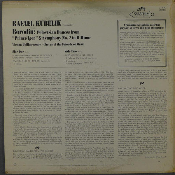 Alexander Borodin : Rafael Kubelik Conducts Wiener Philharmoniker, The Chorus Of The Friends Of Music - Polovtsian Dances from "Prince Igor" & Symphony No. 2 - LP