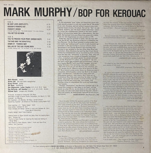 Mark Murphy - Bop For Kerouac - LP