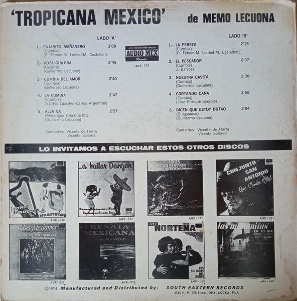 Tropicana Mexico De Memo Lecuona - Cumbias - LP