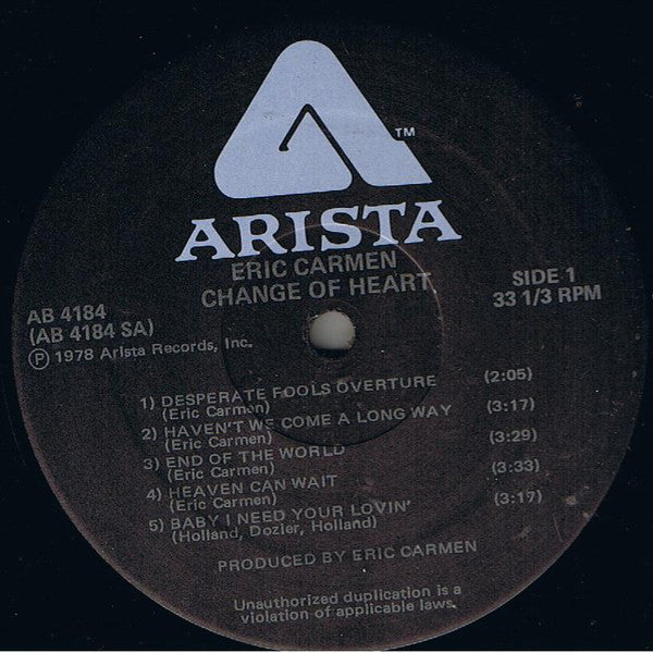 Eric Carmen - Change Of Heart - LP