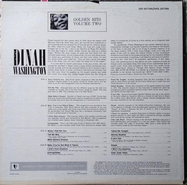 Dinah Washington - Golden Hits / Volume Two - LP