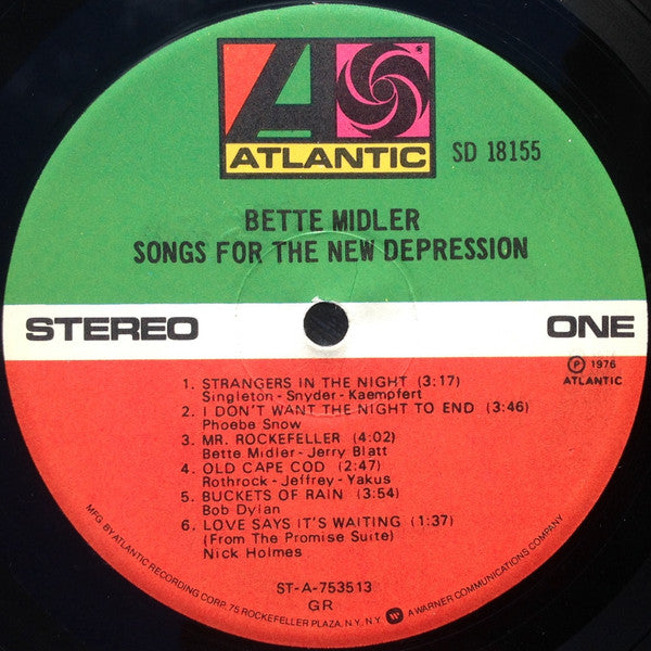 Bette Midler - Songs For The New Depression - LP