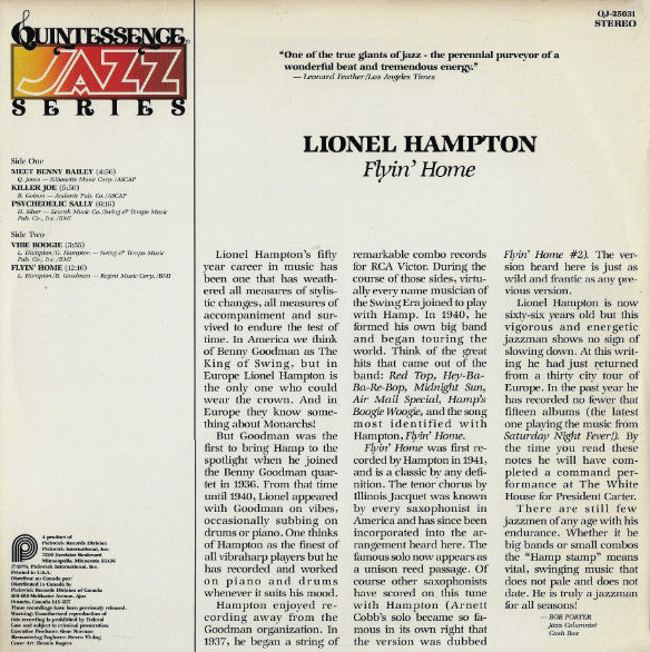 Lionel Hampton - Flyin' Home - LP
