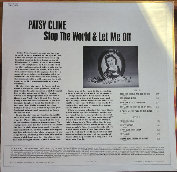 Patsy Cline - Stop The World & Let Me Off - LP