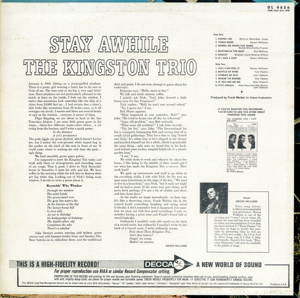 The Kingston Trio* - Stay Awhile - LP