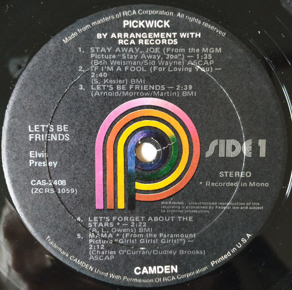 Elvis Presley - Let's Be Friends - LP