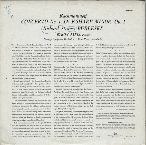 Strauss*, Rachmaninoff*, Byron Janis, Fritz Reiner, Chicago Symphony* - Burleske / Concerto No. 1 - LP