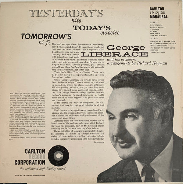 George Liberace - Yesterday's Hits Todays' Classics - LP
