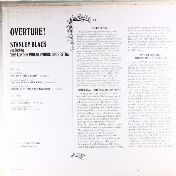 Stanley Black Conducting The London Philharmonic Orchestra* - Overture! (William Tell / Light Cavalry / Orpheus In The Underworld / The Bartered Bride / The Secret Of Suzanne) - LP
