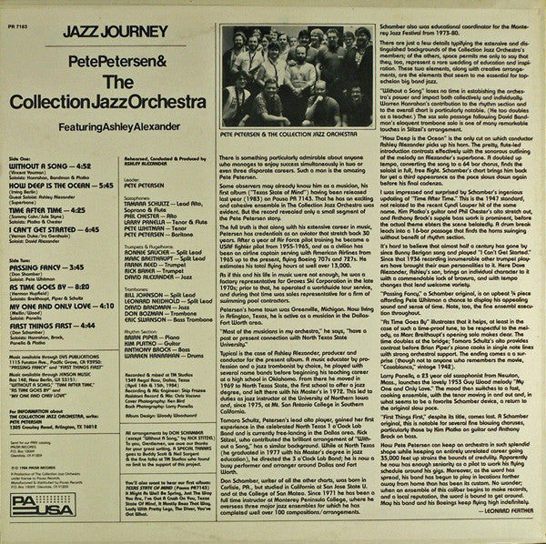 Pete Petersen & The Collection Jazz Orchestra Featuring Ashley Alexander (2) - Jazz Journey - LP