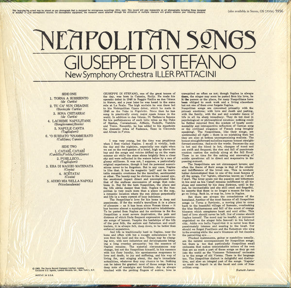 Guiseppe Di Stefano* - Neapolitan Songs - LP