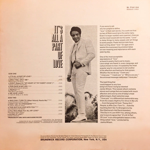 Jackie Wilson - It's All A Part Of Love - LP