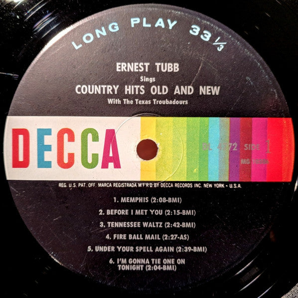 Ernest Tubb, The Texas Troubadours - Ernest Tubb Sings Country Hits Old & New With The Texas Troubadours - LP