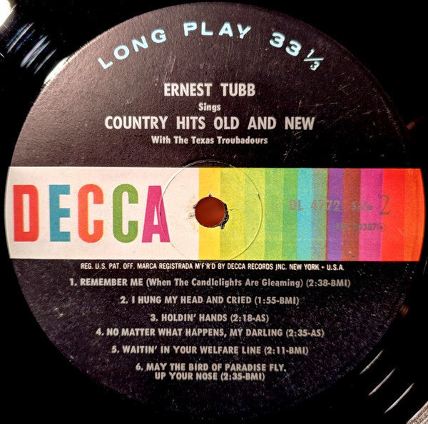 Ernest Tubb, The Texas Troubadours - Ernest Tubb Sings Country Hits Old & New With The Texas Troubadours - LP