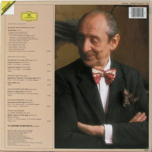 Vladimir Horowitz - The Studio Recordings - New York 1985: Liszt · Scarlatti · Schubert · Schumann · Scriabin - LP