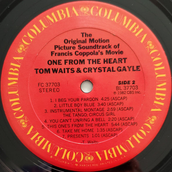 Tom Waits And Crystal Gayle - One From The Heart - The Original Motion Picture Soundtrack Of Francis Coppola's Movie - LP