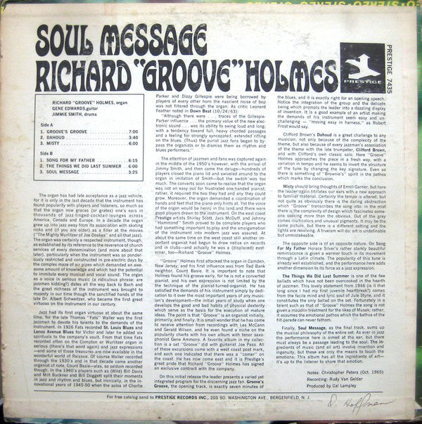 Richard "Groove" Holmes - Soul Message - LP