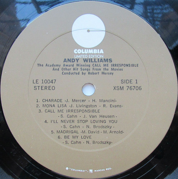 Andy Williams - The Academy Award Winning Call Me Irresponsible And Other Hit Songs From The Movies - LP