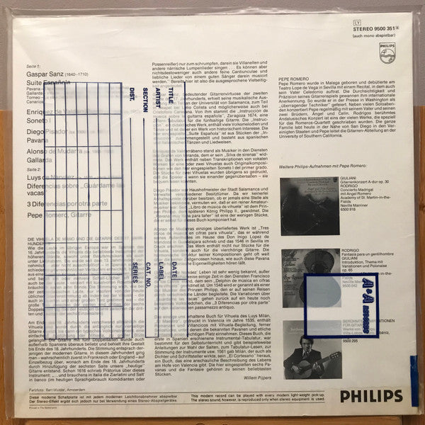 Pepe Romero - Works For Guitar From Renaissance To Baroque - LP