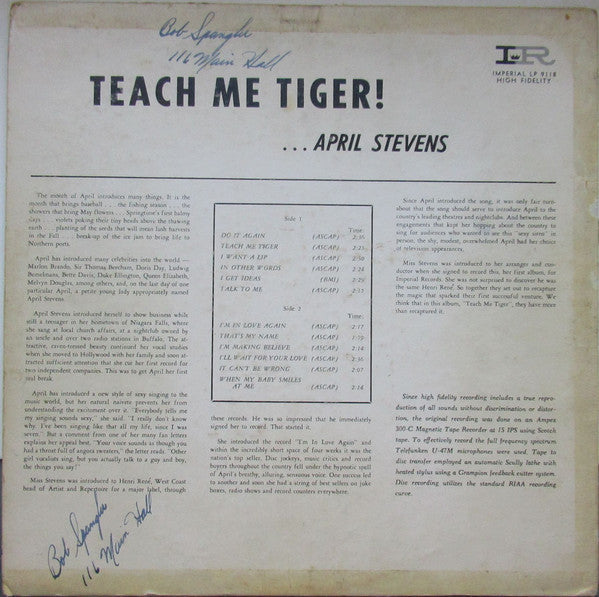 April Stevens - Teach Me Tiger! - LP