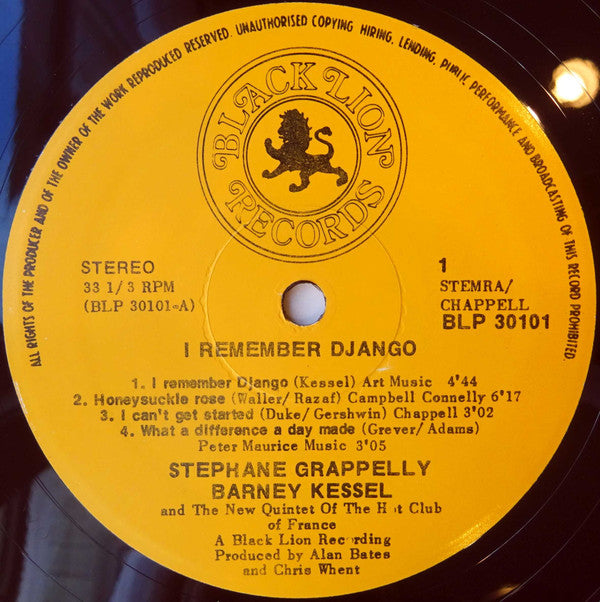 Stéphane Grappelli / Barney Kessel With The New Hot Club Quintet - I Remember Django - LP