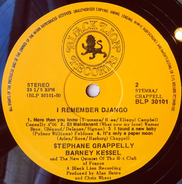 Stéphane Grappelli / Barney Kessel With The New Hot Club Quintet - I Remember Django - LP