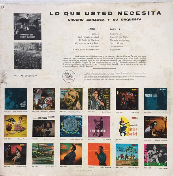 Chucho Zarzosa Y Su Orquesta* - Lo Que Usted Necesita - LP