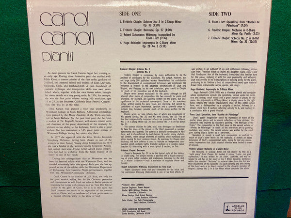 Carol Carson (2) - Pianist - LP