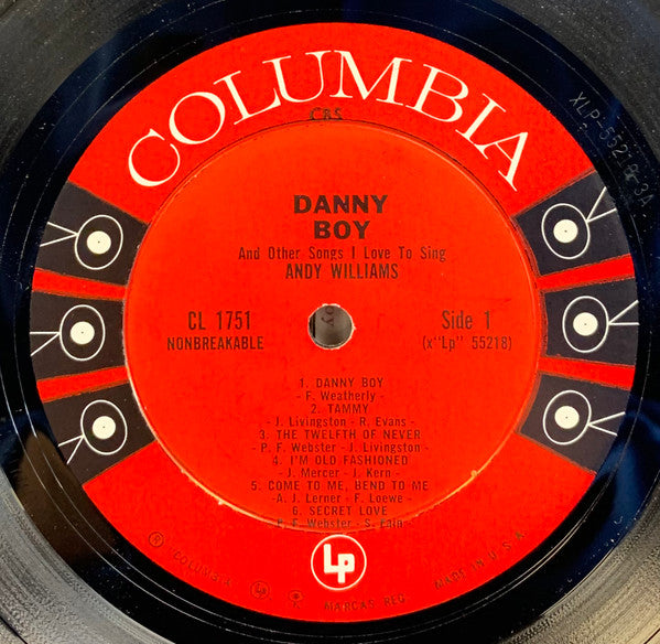 Andy Williams - "Danny Boy" And Other Songs I Love To Sing - LP