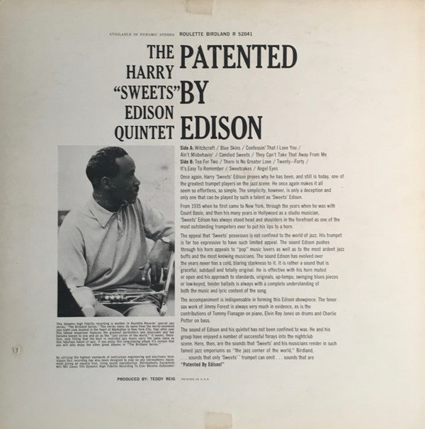 The Harry "Sweets" Edison Quintet - Patented By Edison - LP