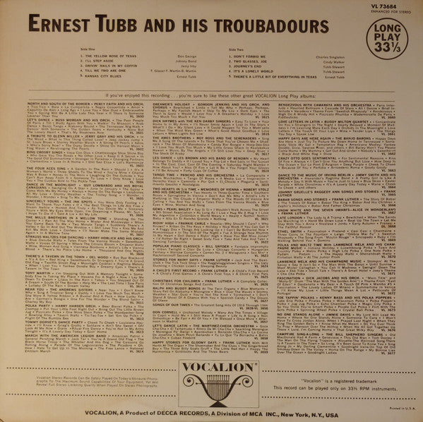 Ernest Tubb And His Texas Troubadours - Ernest Tubb And His Texas Troubadours - LP