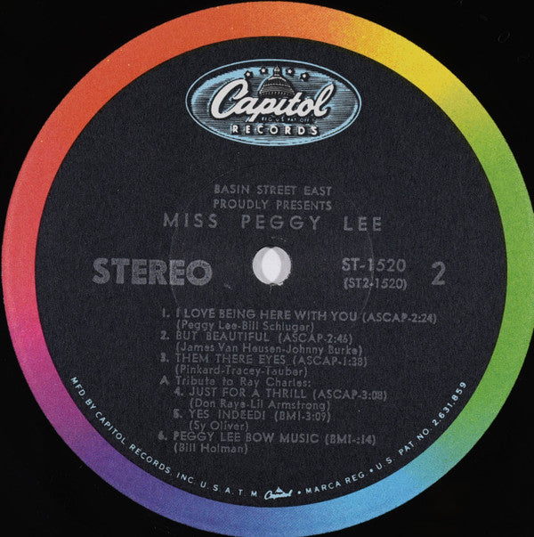 Miss Peggy Lee* - Basin Street East Proudly Presents Miss Peggy Lee Recorded At The Fabulous New York Club - LP