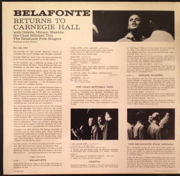 Harry Belafonte With Odetta ~ Miriam Makeba ~ The Chad Mitchell Trio ~ The Belafonte Folk Singers - Belafonte Returns To Carnegie Hall - LP