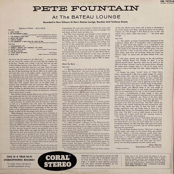 Pete Fountain - Pete Fountain At The Bateau Lounge - LP