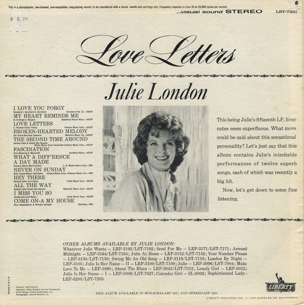 Julie London - Love Letters - LP