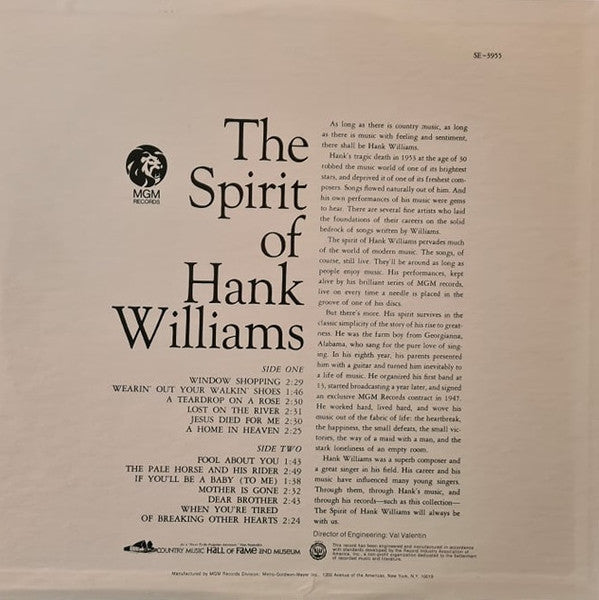 Hank Williams - The Spirit Of Hank Williams - LP