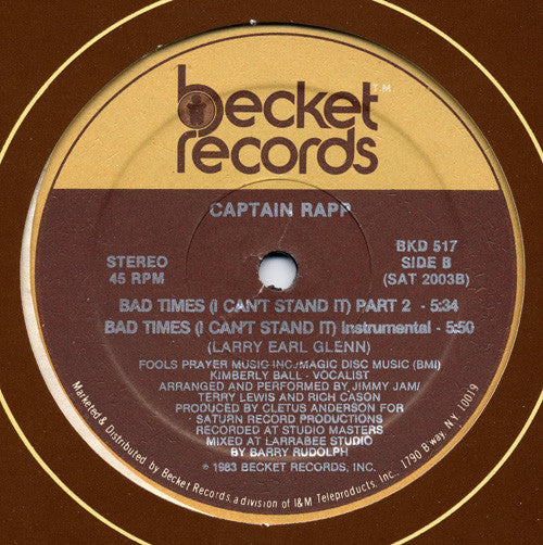 Captain Rapp - Bad Times (I Can't Stand It) - LP