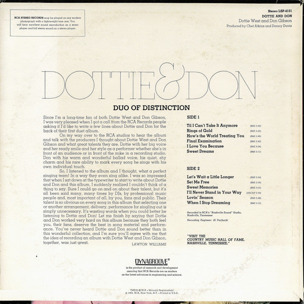 Dottie West And Don Gibson - Dottie & Don - LP