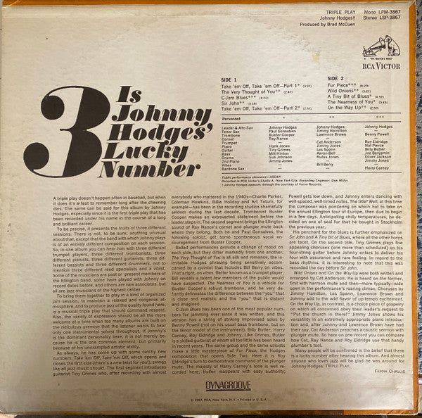 Johnny Hodges - Triple Play - LP