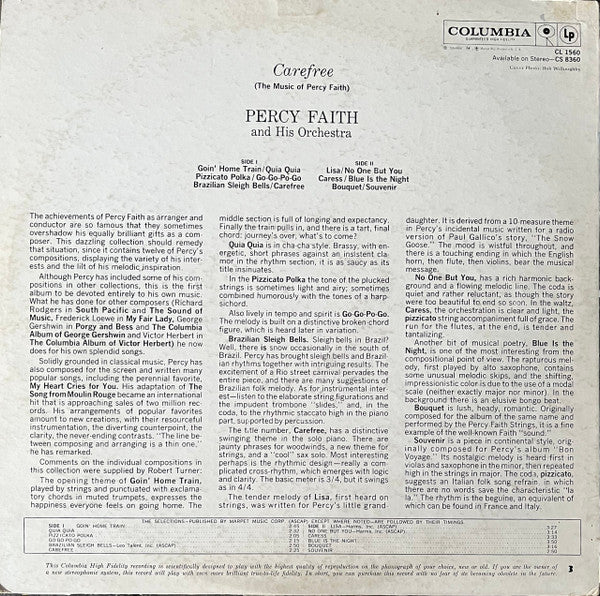 Percy Faith And His Orchestra* - Carefree - LP