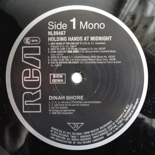 Dinah Shore - Holding Hands At Midnight - LP